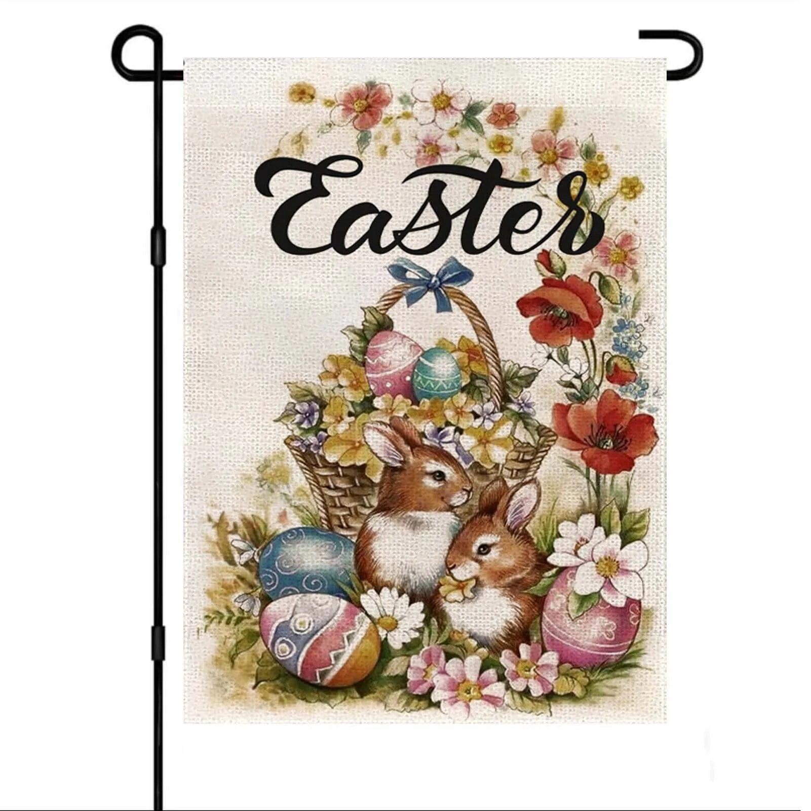 Happy Bunny Easter Eggs Garden Flag 12x18 Inch Double Sided Outside ...