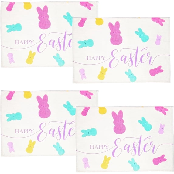 Happy Bunny Easter Placemats Set of 4, 12x18 Inch Easter Spring Table Mats for Table Indoor Home Party Decor