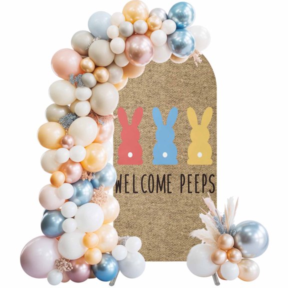 Happy Bunny Easter Wedding Arch Backdrop Cover 4FT ,Spandex Fitted Rabbit Butt Check Plaid Wedding Arch Covers Round Top Chiara Arches Backdrop Stand Cover for Birthday Party Ceremony Banquet