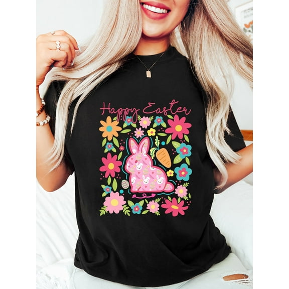 Happy Bunny × Floral Whisper Cotton Short-Sleeve T-shirt