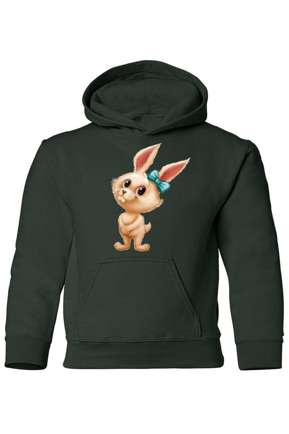 Happy Bunny Hoodie Juniors - Youth Hoodie, Forest Green, Large