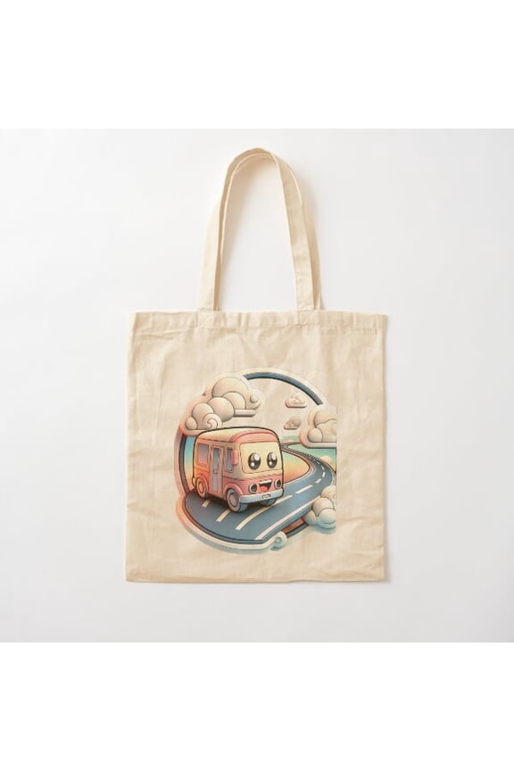 Happy Bus Cute Road Trip Adventure Camper Van Canvas Canvas Tote Bags, Reusable Shopping Bag