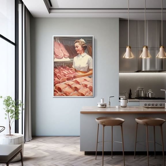 Happy Butcher Girl Meat Raw Meat Poster Unframed Paper Print