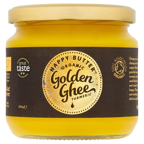 Happy Butter Organic Cultured Turmeric Ghee 300g, British Import (Pack of 2)