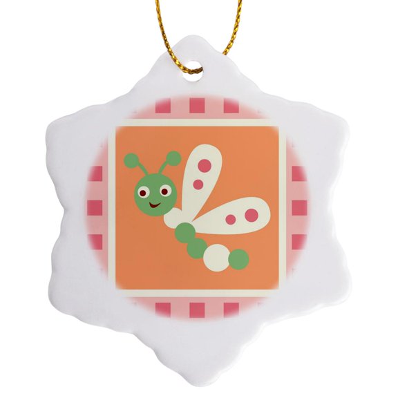 3drose, Happy Butterfly- Whimsical Childrens Art, 3 inch Snowflake Porcelain Ornament