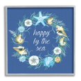 thumbnail image 1 of Happy By The Sea Calligraphy Aquatic Shells Wreath Coastal Graphic Art Framed Art Print Wall Art, 1 of 5