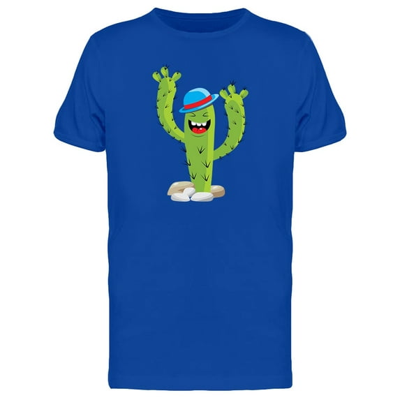Happy Cactus Laughing Blue Hat Tee Men's -Image by Shutterstock