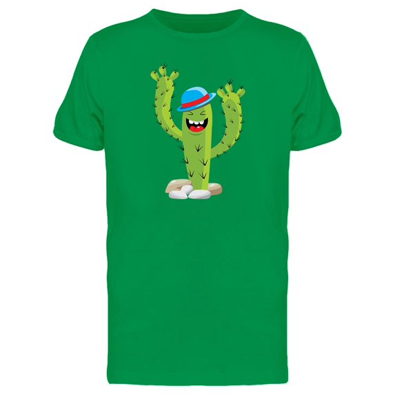 Happy Cactus Laughing Blue Hat Tee Men's -Image by Shutterstock