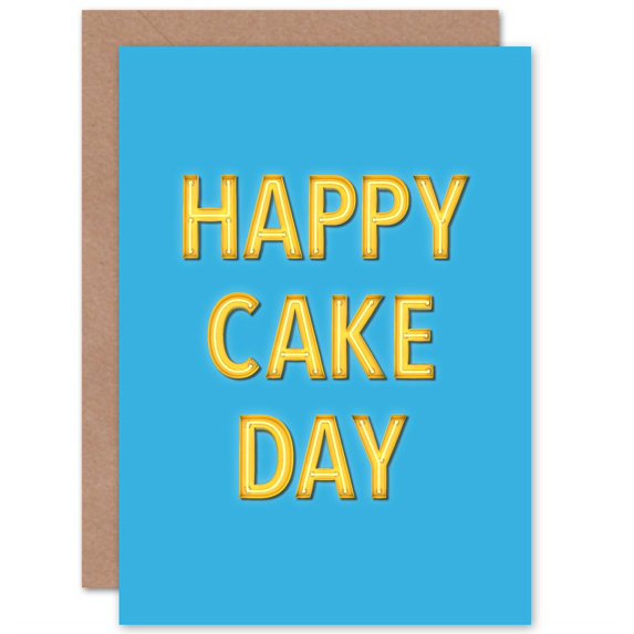 Happy Cake Day Neon Blue Greetings Card Plus Envelope Blank inside