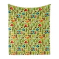 thumbnail image 1 of Happy Camp Soft Flannel Fleece Throw Blanket, Nature Theme Elements for Camping Bonfire Outdoor Activities, Cozy Plush for Indoor and Outdoor Use, 50" x 70", Pale Green Multicolor, by Ambesonne, 1 of 5