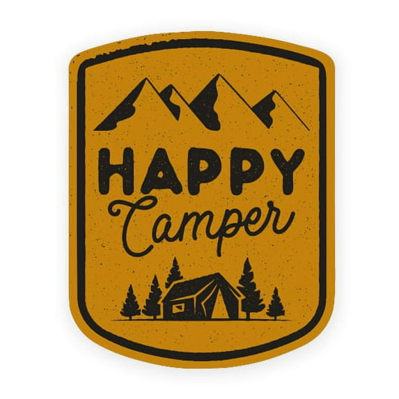 Happy Camper - 3" Vinyl Sticker - For Car Laptop I-Pad Phone Helmet Hard Hat - Waterproof Decal