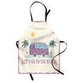 thumbnail image 1 of Happy Camper Apron, Lets Go to the Beach Slogan with Grunge Palm Trees Minivan and Surfboard, Unisex Kitchen Bib with Adjustable Neck for Cooking Gardening, Adult Size, Multicolor, by Ambesonne, 1 of 4