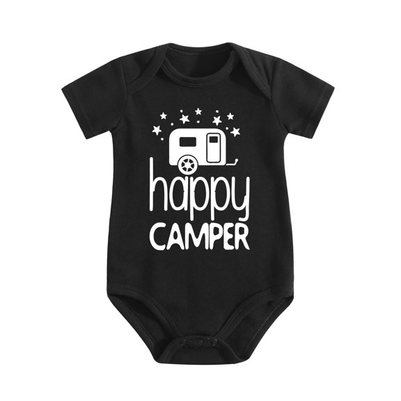 Happy Camper Baby Bodysuit Funny Cute Infant Outfit Adorable Newborn Boy Girls Unisex Black-style 0-3M