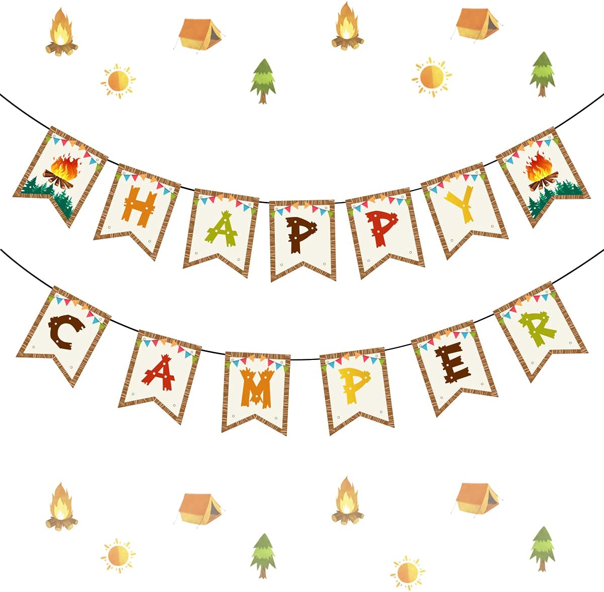 Banner Decorativo Happy Camper Per Feste A Tema Campeggio – 185,9 X 39,9 Cm, Con Corda, Per Compleanni E Baby Shower