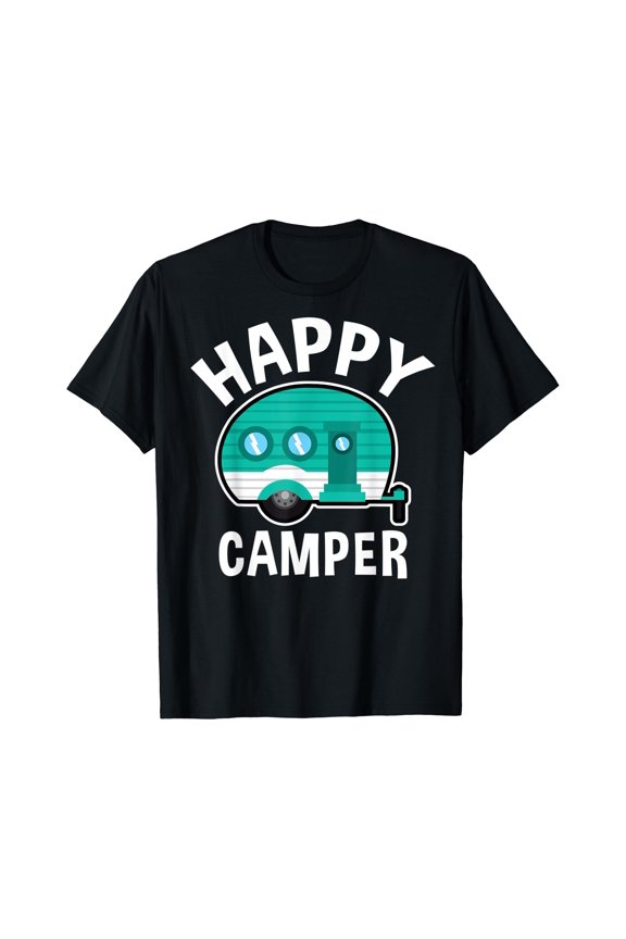 Happy Camper Camping Car Caravan Funny Vacation Gift T-Shirt , Vintage T-Shirt
