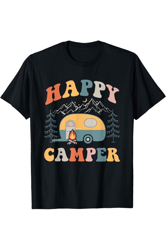 Happy Camper Camping Crew For Campers Summer Vacation T-Shirt BLACK Unisex S-5XL Hot Trending Shirt, Vintage Birthday Gift