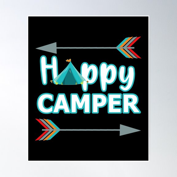 Happy Camper Camping Design Poster Wall Art, Modern Wall Decor, 8x12 UNFRAMED