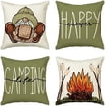 thumbnail image 1 of Happy Camper Camping Life Throw Pillow Covers 18x18 Set of 4, Gnome S''More Campfire Decoration for Sofa Couch, 1 of 6