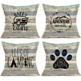 thumbnail image 1 of Happy Camper Camping Pillow Covers Rustic Wood Home Outdoor Decorative Cotton Linen Adventure Awaits Inspirational Words Throw Pillow Case Cushion Cover 18" x 18" Set of 4, 1 of 5