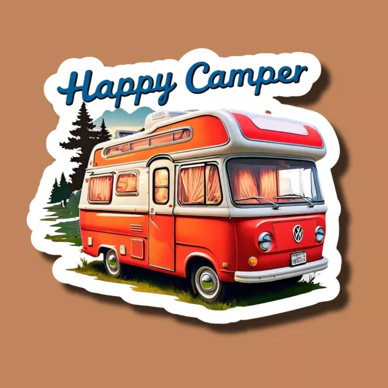 Happy Camper Camping Scenery Cute Camper Adventure Road Trip Sticker ...