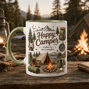 Happy Camper Ceramic Coffee Mug Camping Campfire Gift 11oz 15oz