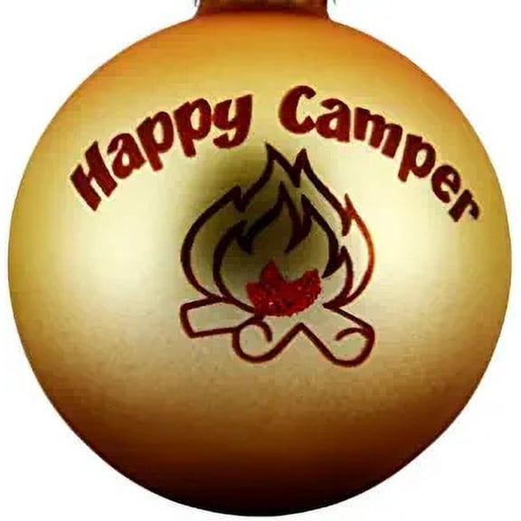 Happy Camper Christmas Ornament Campfire Camping Tree Ornament (3 Round Ball Design)