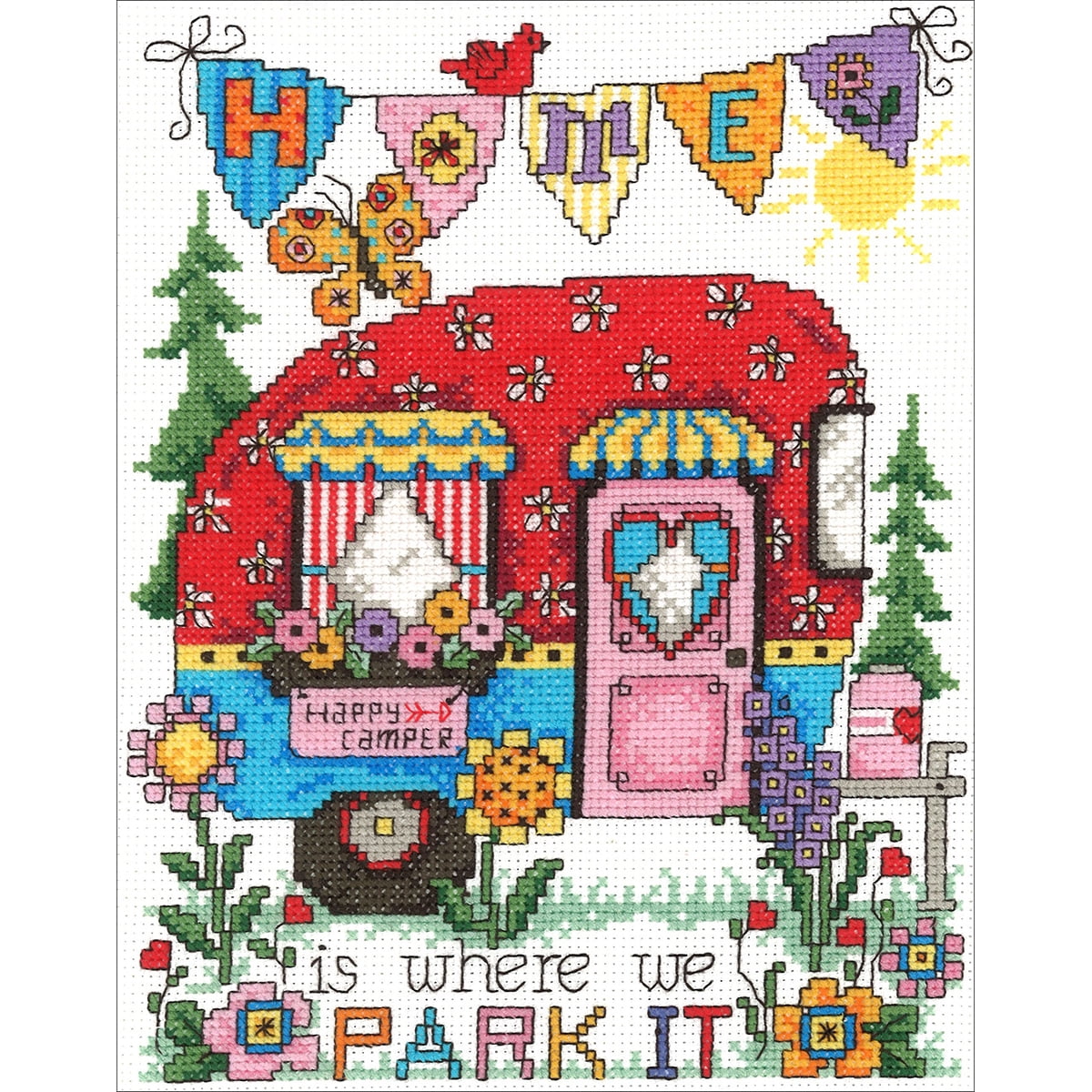 Happy Camper Counted Cross Stitch Kit, 6.75" x 8.75", 14-Count