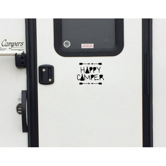 Happy Camper Decal RV Camping Letters Quote Car Truck Window Sticker Art 7.5x6-Inch Glossy Black
