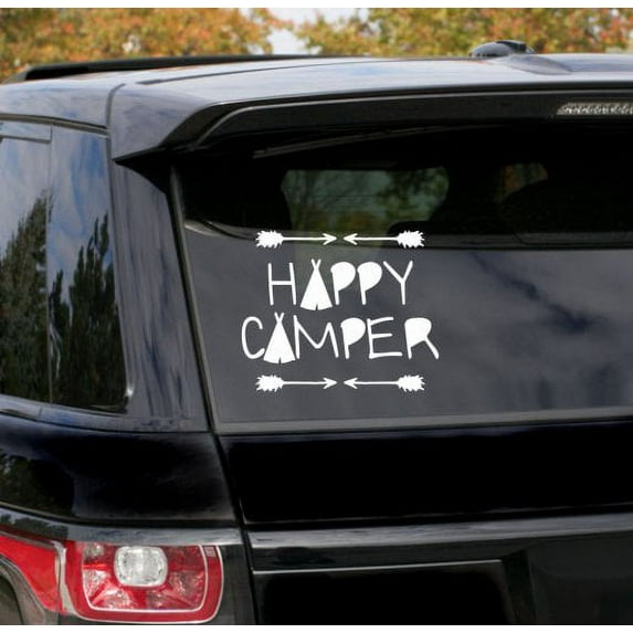 Happy Camper Decal RV Camping Letters Quote Car Truck Window Sticker Art 7.5x6-Inch Glossy White