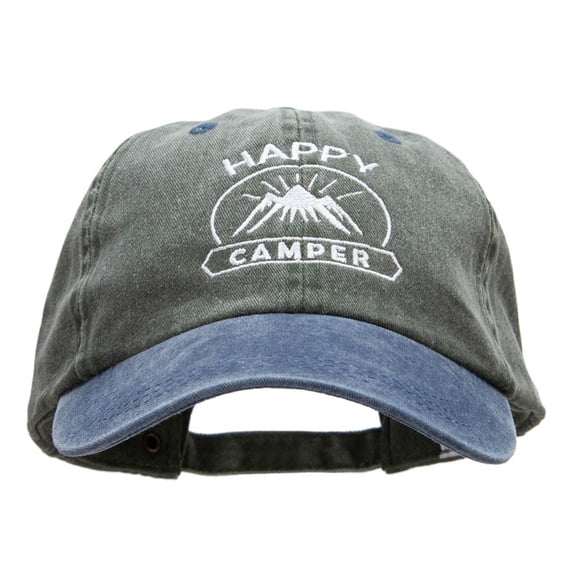 Happy Camper Embroidered Pigment Dyed Wash Caps - Olive Navy OSFM