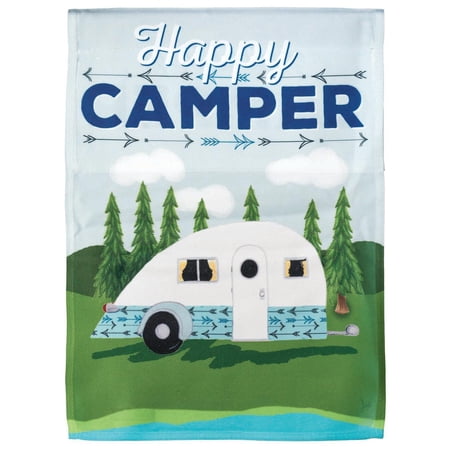 Happy Camper Forest Green 8 x 14 Large Polyester Outdoor Hanging Garden Flag