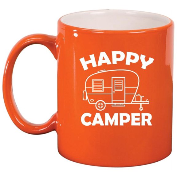 Happy Camper, Gift For Camper, Camping Gift, RV Gift, Gift For RV Owner Ceramic Coffee Mug Tea Cup Gift for Her, Him, Friend, Coworker, Wife, Husband (11oz Orange)
