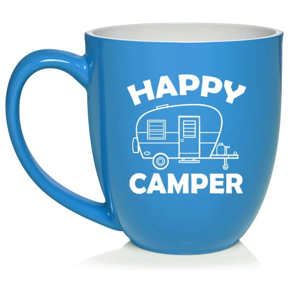 Happy Camper, Gift For Camper, Camping Gift, RV Gift, Gift For RV Owner Ceramic Coffee Mug Tea Cup Gift for Her, Him, Friend, Coworker, Wife, Husband (16oz Light Blue)