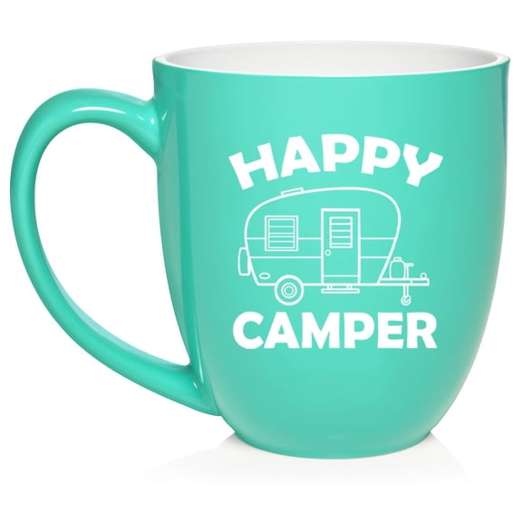 Happy Camper, Gift For Camper, Camping Gift, RV Gift, Gift For RV Owner Ceramic Coffee Mug Tea Cup Gift for Her, Him, Friend, Coworker, Wife, Husband (16oz Teal)
