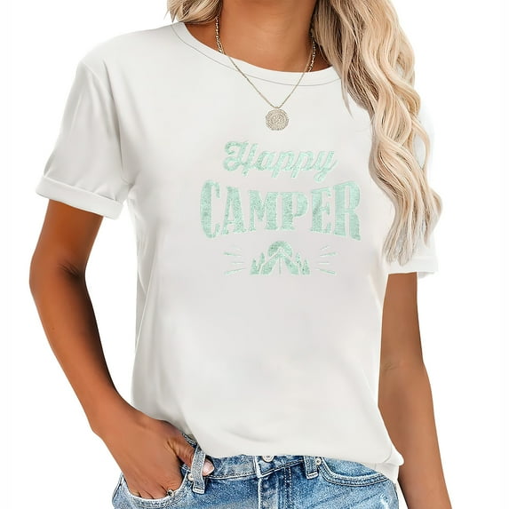 Happy Camper - Graphic Camping Trendy Women's Top with Unique Chest Print