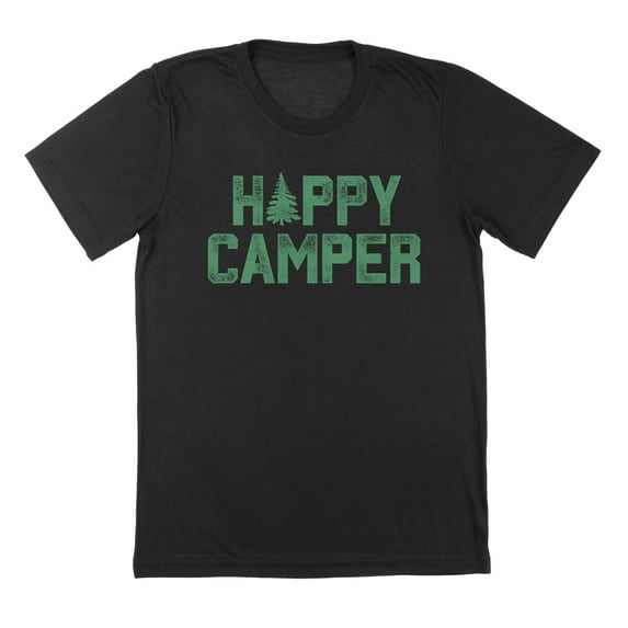 Happy Camper Humor Graphic Black Mens T-Shirt