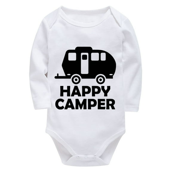 Happy Camper Infant Onesie Girl Long Sleeve Plain Baby Onesie White Newborn Girl Clothes 0-3 Months