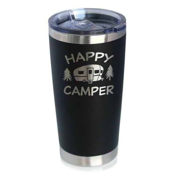 Bevvee Insulated Travel Tumbler 20 oz Happy Camper 2 Gifts for Camping Enthusiasts Tumblers
