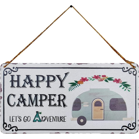 Happy Camper Let's Go Dventure Vintage Metal Signs Wall Art Hanging Farmhouse Home Decor Camping Sign Plaque for Camper 5X10Inch