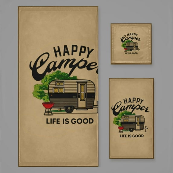 Happy Camper Life Is Good Bath Towel Sets For Bathroom Hand Towels Fingertip Towels 3 Piece Soft Absorbent For Bathroom Kitchen Hotel Beach