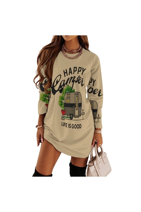 Happy Camper Life Is Good Loose Dress Evening Dress Summer Dresses for Women Luxury Dress Long Sleeved Dress