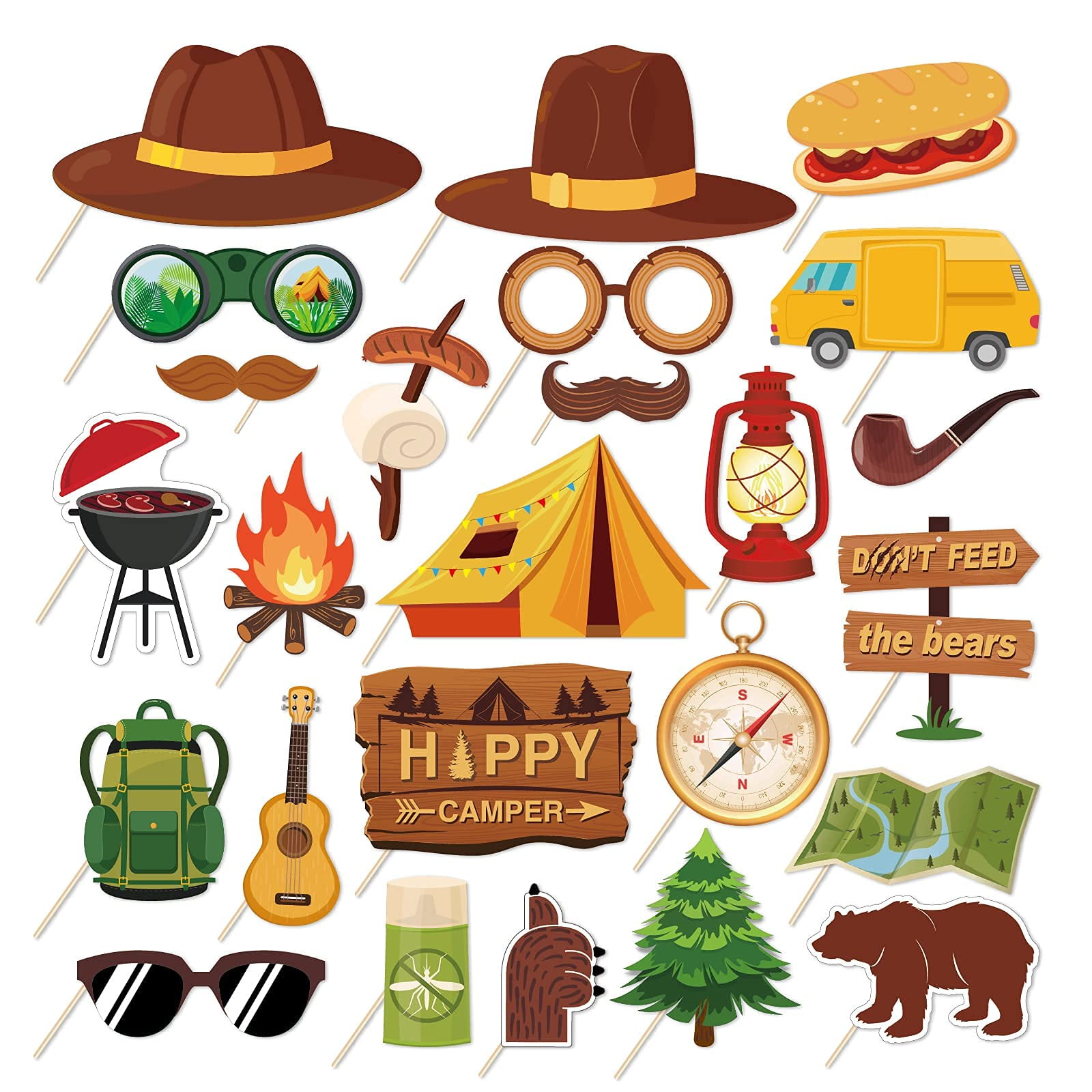 Happy Camper Party Photo Props - 25Pcs Funny Camping Party Selfie Props ...