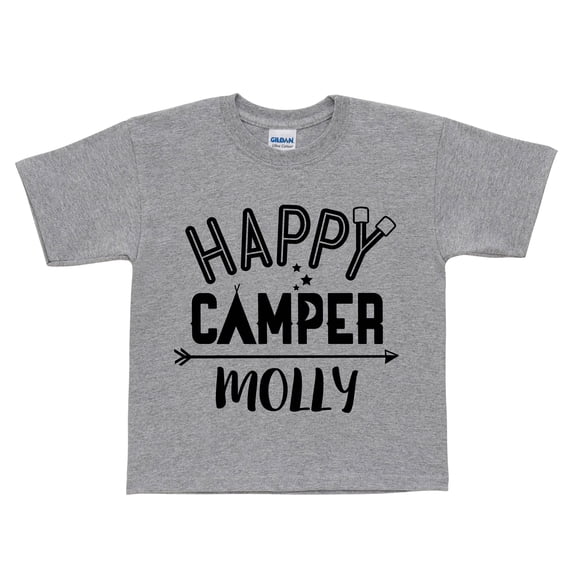 Happy Camper Personalized Gray Youth T-Shirt