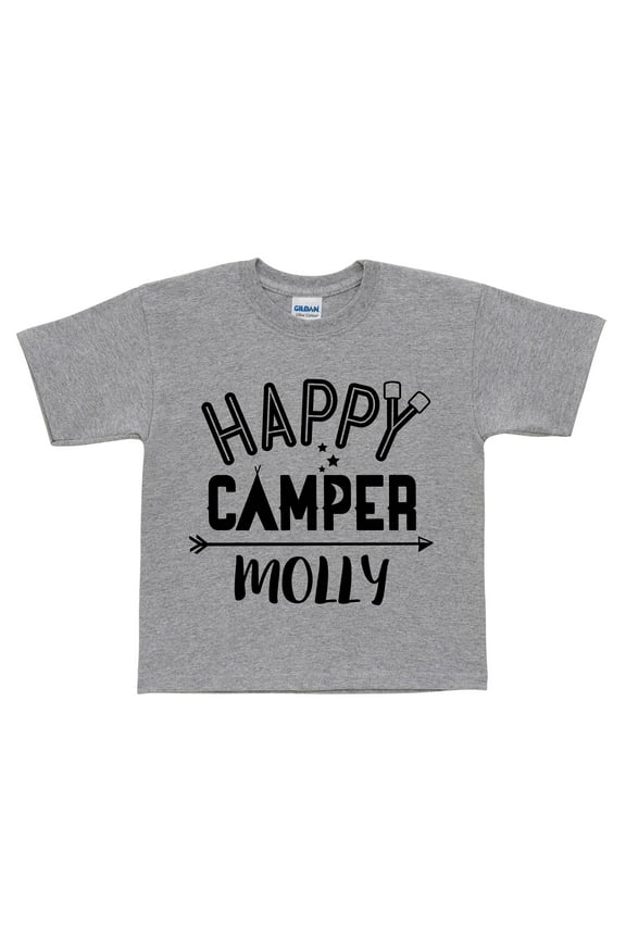 Happy Camper Personalized Gray Youth T-Shirt