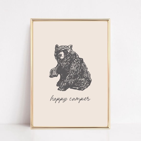 Happy Camper Print, National Parks Nursery Wall Art, Cute Kids Room Decor, Bear Poster, Playroom Wall Art, Print UNFRAMED PAPER POSTER, Home Decor, Vintage Gift, Living Room Dercor