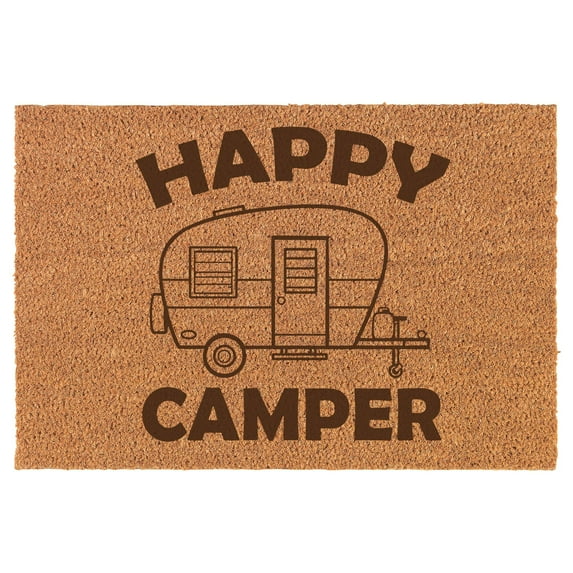 Happy Camper RV Camping Doormat Brown Natural Coir Rectangular Front Entry Non Slip Door Mat (18 in. x 30 in.)