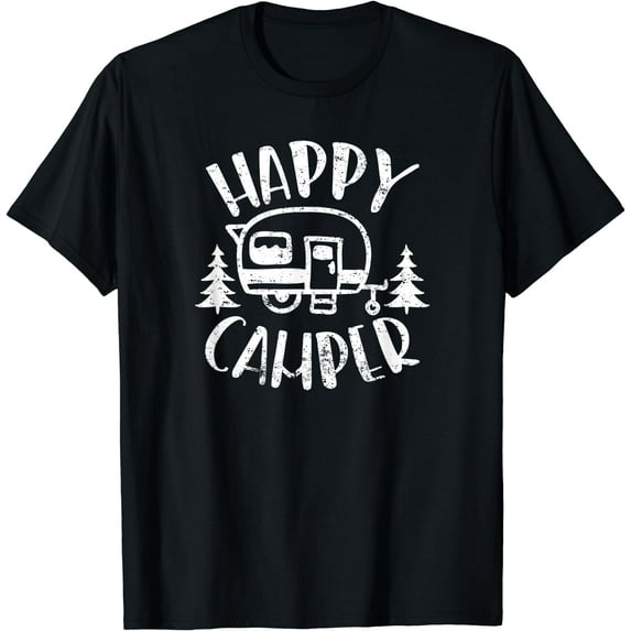 Happy Camper - RV Trailer Outdoor Camping T-Shirt Black 2X-Large