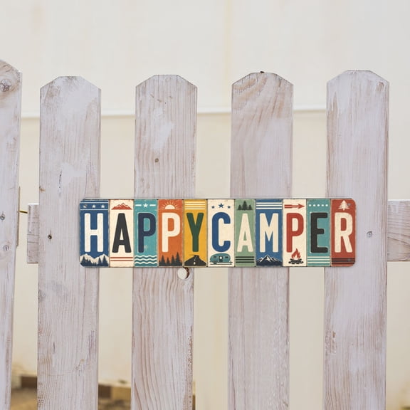 Happy Camper Rustic Camping Metal Tin Sign For RV And Farmhouse Wall Decor 4x16 Inch