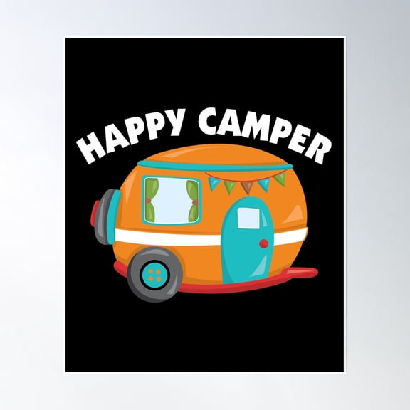 Happy Camper Rv Trailer Glamping Designs Poster Wall Art, Modern Wall Decor, 12x18 UNFRAMED