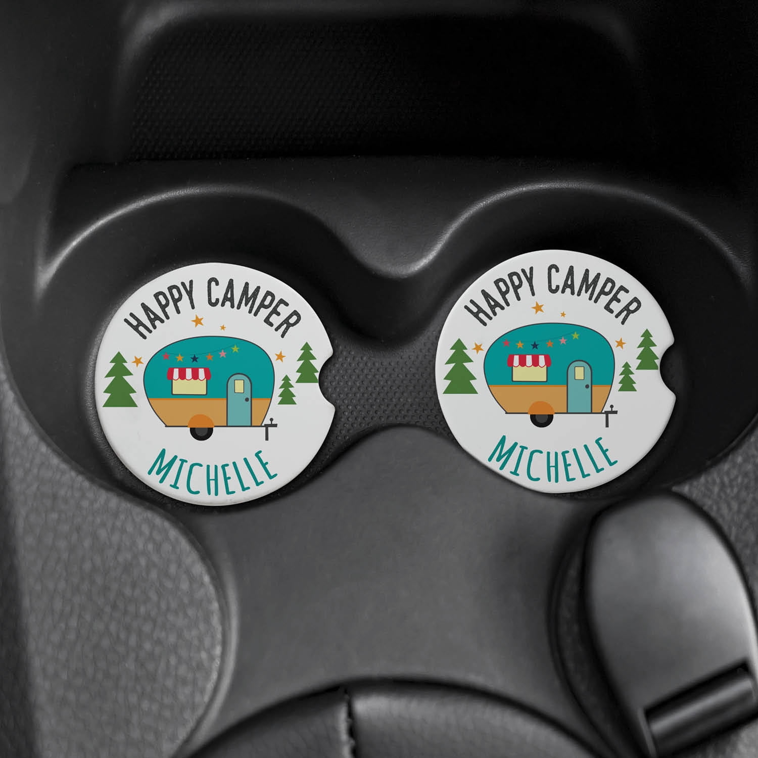 Happy Camper Set of 2 Car Coasters